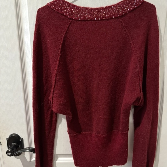 Free People Burgundy Red Beaded Deep V Sweater - Picture 4 of 6
